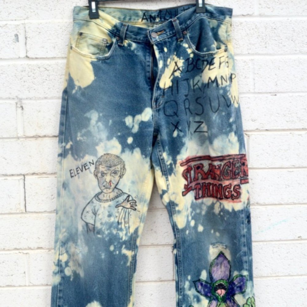 Stranger Things Hand Painted Jeans Tie Dyed 34x34 - Picture 7 of 15
